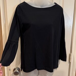 J Crew Classic - Black Boatneck top with bell flair sleeve. Sz Small